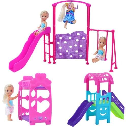 Fashion Mix Doll Accessories Double Bed Furniture Mini Swing Play Toy for Barbie Doll Kelly Doll Playhouse Kids DIY Toys
