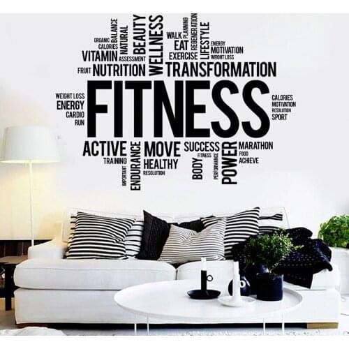 Fitness Words Wall Sticekr For Gym Healthy lifestyle Wall Decals Gym Motivation Stickers Art Mural H110