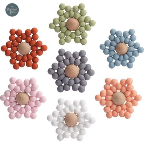 2021 New Baby Wooden Teethers Food Grade Silicone Baby Teether Beads Childrens Goods Nurse Gift Baby Teether Toys Newborn Toys