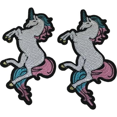 New Arrival Unicorn Embroidered Patches Iron on Sequined Repair DIY Sewing Badges Clothes Appliques Fashion Wedding Decoration