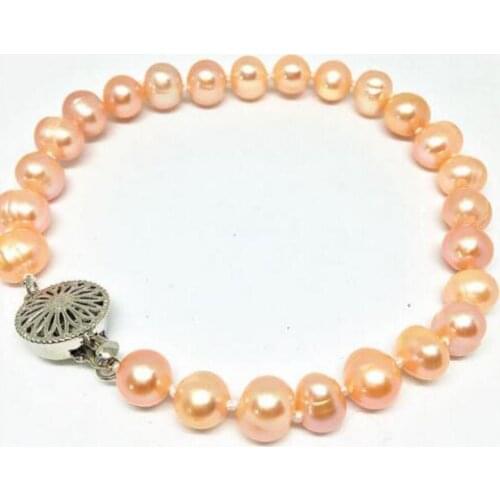 New hot Natural 8-9mm Pink freshwater cultured Pearl Bracelet 7.5 Inch