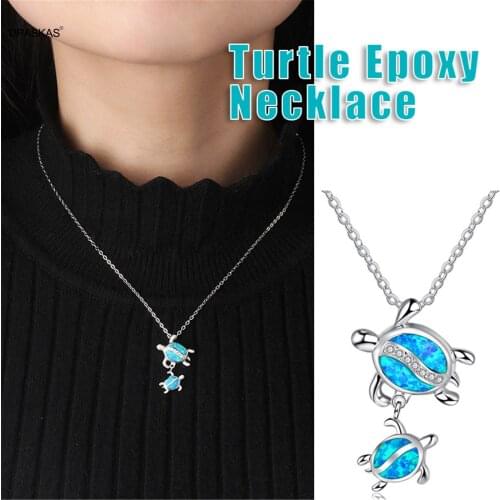 Double Turtle Pendant Necklace Blue Stone Turtle Shape Pendant Necklace for Girls Women Jewelry Gift VL