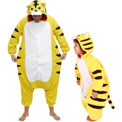 Animal Adult Women Pajamas Yellow Tiger Kigurumis Pijama Kids pyjamas Homewear Winter Warm Fuuny Onepiece Halloween Pijama