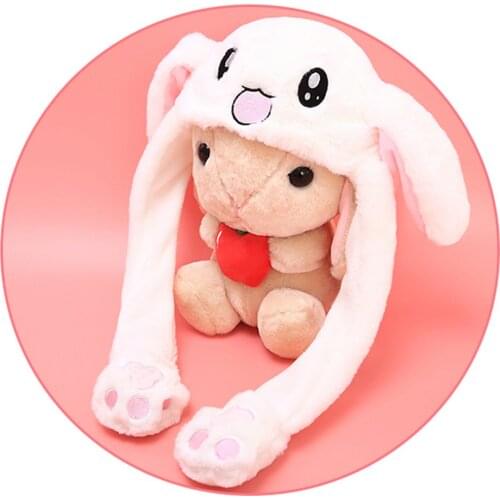 Plush Moving Rabbit Ears Hat Funny Hand Pinching Airbag Magnet Soft Hat Controllable Long Ears Cute Animal Gift Rabbit Ear Hat