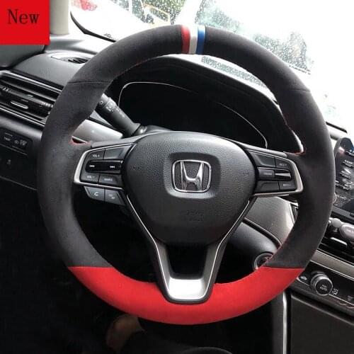 Hand-Stitched Leather Suede Carbon Fibre Car Steering Wheel Cover for Honda 10 Generation Civic CRV Fit City Accord Xrv Jade