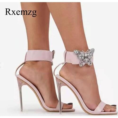 Rxemzg Fashion Transparent High Heels Square Toe Sandals Sexy Bowknot Crystal Rhinestone Women Summer Pumps Party Dress Shoes