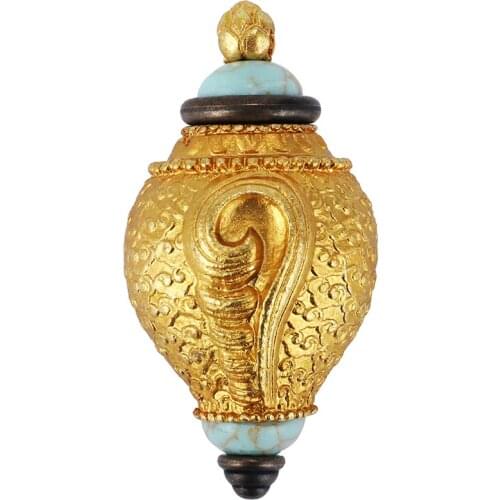 Tibetan Buddhist relics pure copper gold conch gawu box necklace hanging manna pill Scripture