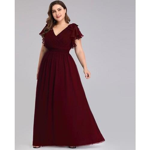 Evening Dress V-Neck Elegant Simple Zipper Back Ruffles Short Sleeves A-Line Floor-Length New Plus Size Women Formal Gowns D936