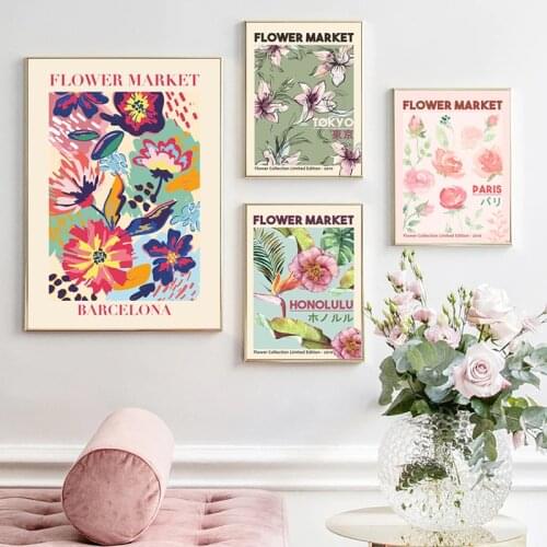 Vintage Flower Market Travel City Wall Art Canvas Painting Tokyo Paris Floral Sign Wall Pictures Posters and Prints Home Decor