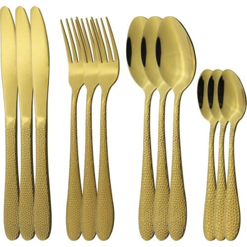 High Quality 12Pcs Gold Cutlery Set Stainless Steel Dinnerware Knives Forks Coffee Spoons Tableware Kitchen Party Silverware Set