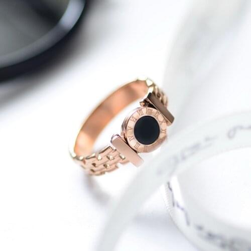 YUN RUO Black Roman Numerals Rings Rose Gold Color Fashion Titanium Steel Jewelry Birthday Gift Woman Never Fade Drop Shipping