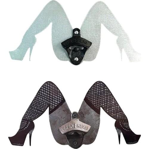 Funny Spread Legs Vintage Metal Bottle Opener Iron Art Wall Mounted Novelty Stockings Retro Corkscrew for Bar Restaurant