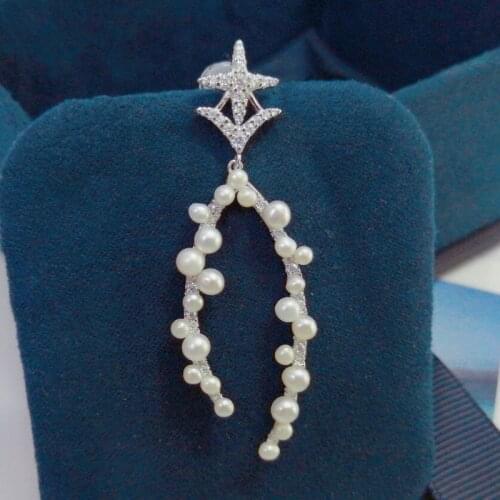 SLJELY Fashion Real 925 Sterling Silver Mono Star Dropping Pearls Earring Micro Cubic Zirconia 1pc for Women EDEN Series Jewelry