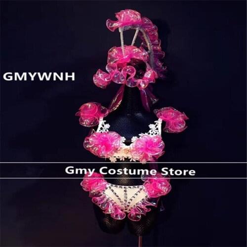 EC77 Women sexy models dress bar performance show rave music wears skirt party bikini bra headwears disco outfits dj bodysuit ds