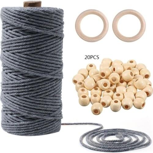 1 Set Macrame Rope Cotton Cord Hand Craft String Wooden Bead Circle Ring Combination DIY Supplies Home Decorations Crafts