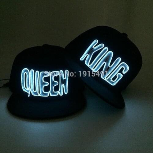10 Colors Choice Neon Led Strip Embroidered King Hat Fashionable Light Up EL Birthday Party Cap Hipster Favors as Event Present