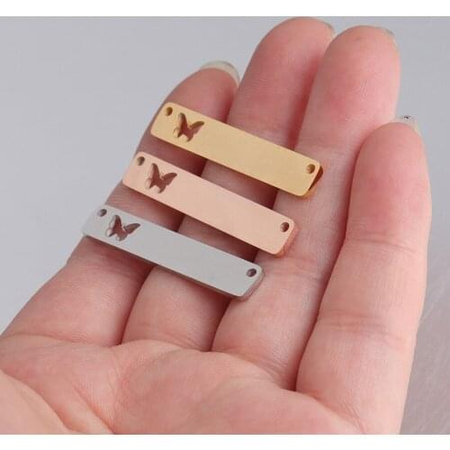 100% Stainless Steel Hollow Butterfly Bar Plates For Engrave 2 Hole Metal bar Rectangle Tag Mirror Polished Wholesale 20pcs