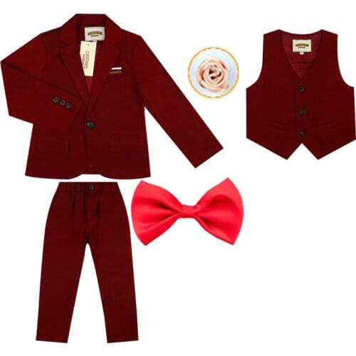 2019 Spring Kids Jacket Vest Pants 3Pcs Clothing Set Flower Boys Formal Blazer Wedding Tuxedo Suit Children Birthday Costume