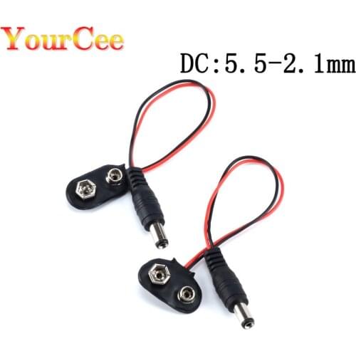 5pcs 9V T Type I Type Battery Snap Connector Lead Wire Holder Cable With DC plug 5.5 x 2.1mm Power Connector Jack Socket Adapter