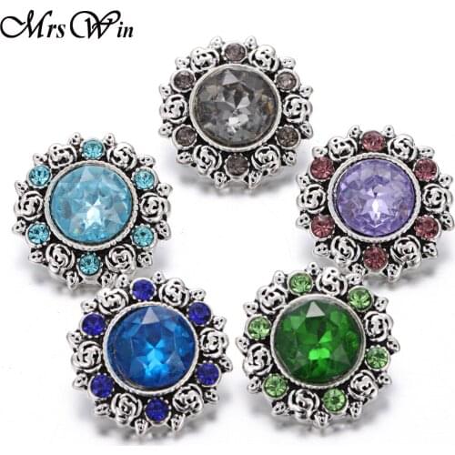 6pcs/lot High Quality Snap Jewelry Rose Flowers Rhinestone with crystal Stone Snap fit women 18mm Snap Bracelet bangles Mrs Win