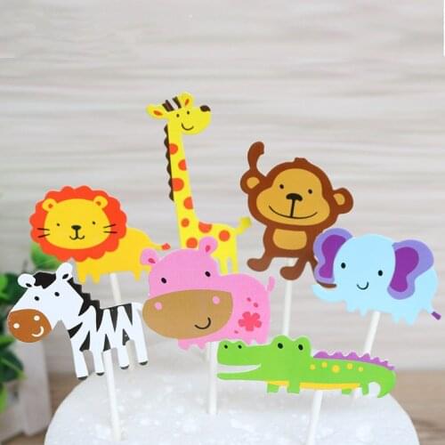 7pcs/set Baby Shower Monkey Lion Zebra Hippo Crocodile Cake Picker Kids Birthday Party decor Safari Wildlife Animal Cake Topper