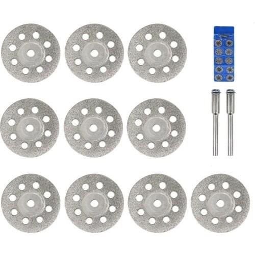 12Pcs Diamond Cutting Wheel 20mm 22mm 25mm 30mm With 2 Mandrels For Dremel Rotary Tools Mini Diamond Cutting Disc Home DIY Tools