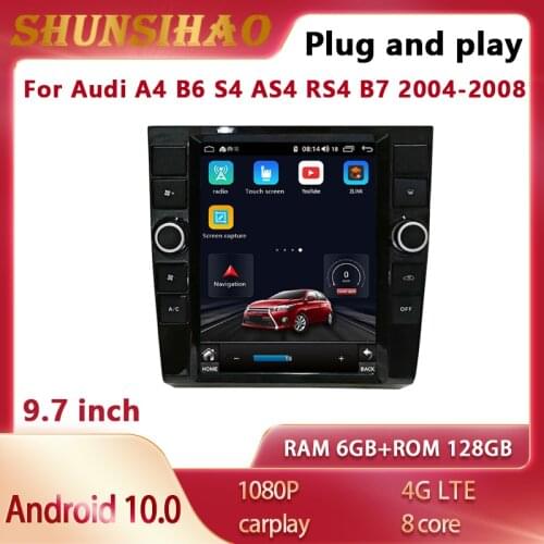 ShunSihao tesla Style car radio for Audi A4 B6 S4 AS4 RS4 B7 2004-2008 multimedia GPS navi CarPlay autoradio 128G Android 10