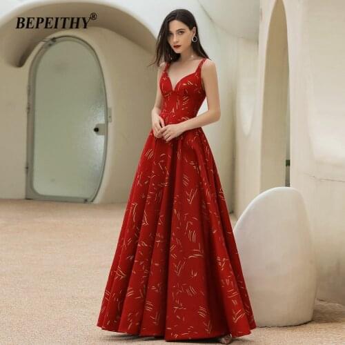 BEPEITHY A-Line V Neck Long Evening Dress Vintage Spaghetti Straps Floor Length India Prom Gown Plus Size 2020