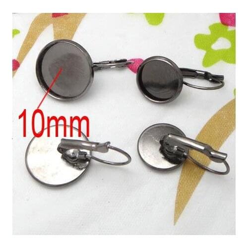 Free shipping!!!10mm pad gun black 200pcs Leverback Earring Base Earring Blanks For Gemstone Cameo Setting