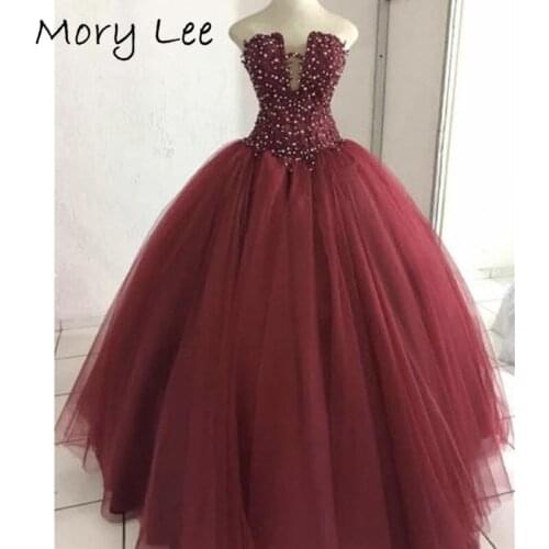 Burgundy Evening Dresses Sleeveless Floor Length Soft Tulle Lace Crystal Beaded Evening Dresses vestidos de fiesta de noche