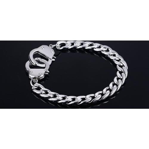 Bracelet mens stainless steel handcuffs accessories chain on hand charm Steampunk cuff bracelet punk couple bracelet jewelry