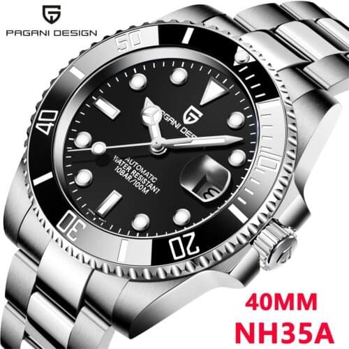 2021 PAGANI DESIGN Top Brand Mens 40mm Business Black Clock Stainless Steel Sapphire Automatic Calendar Waterproof Watch reloj