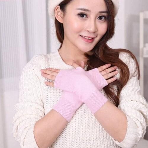 CHSDCSI Winter Fingerless Gloves Warm Half-Finger Mittens Elastic Short Wrist Protector Women Solid Wool Knit 23 Colors