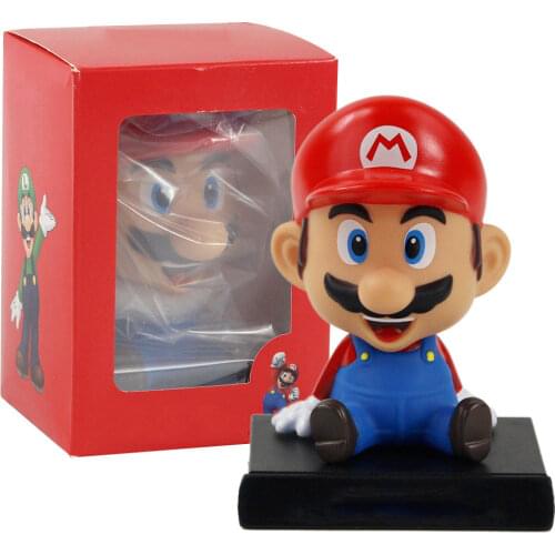 14cm Anime Super Mario Shaking Head PVC Action Figure Toys Mobile Phone Holder Model Doll Gifts For Children