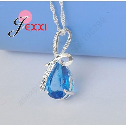 Exquisite Water Drop Shape Design 925 Sterling Silver With A Big Blue AAA Cubic Zirconia Water Wave Chain For Women
