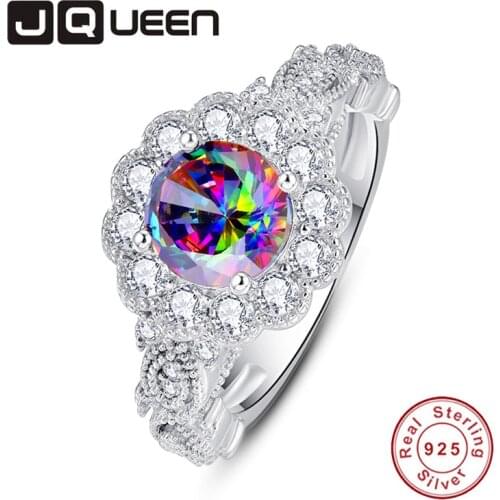 JQUEEN 2mm 12 Round Zircon Round Cut Ring 925 Jewelry Pave Setting Crystal Jewelry Bijoux Femme