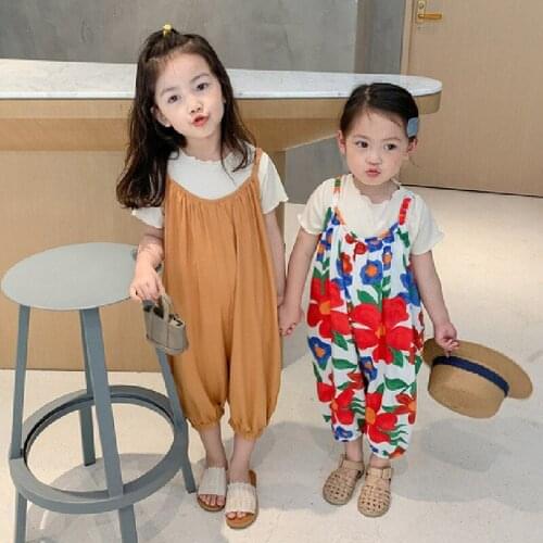 2021 Summer New Arrival Girls Fashion Floral Overalls Kids Cotton Jumpsuit