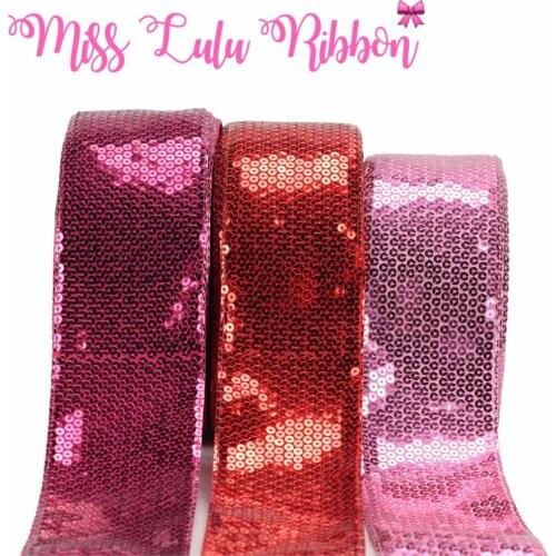 3"75mm Shiny Sequin Cutting Ribbon Red Shocking Pink Gift Bowknots Making DIY Hair Band 25yards/roll