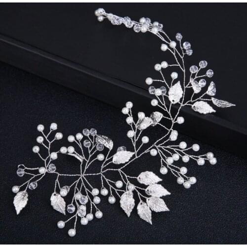 Bride Metal Leaves Headband Wedding Pearl Bridal Handmade Hair Band Accessories Headdress Wedding Party Gift