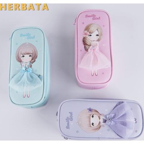 Girls cartoon canvas high-capacity multi-function pencil case school supplier stationery pencil bags zipper container Cartuchera