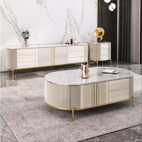 Marble rock plate luxury coffee table TV cabinet combination