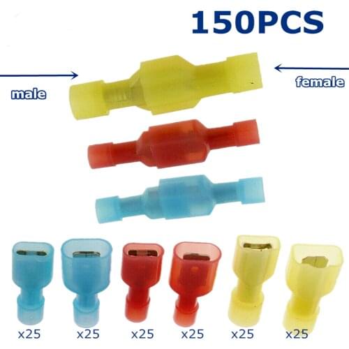 150pcs Nylon Terminal Spade Combination External Thread and Internal Thread Insulated Wire Spade Terminal Crimp Connector Set