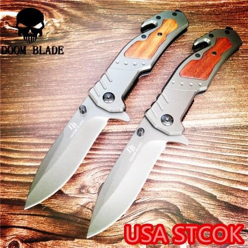 205mm 5CR15MOV Blade Quick Open Knives Folding Knife American Wood Handle Outdoor Camping Multi-purpose Hunting EDC Tool