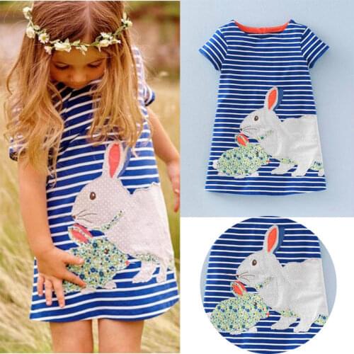 Pudcoco Girl Dress 2Y-7Y US Toddler Kids Baby Girl Easter Bunny Stripe Princess Party Dress Sundress 2-7T