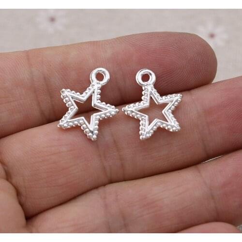 JAKONGO 20pcs Silver Plated Star Charms Pendants for Jewelry Making Bracelet DIY Accessories 17x15mm