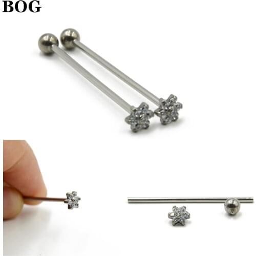 1Piece Internally Thread Industrial Straight Barbell Ring With Zircon Flower Top End Industrial Piercing