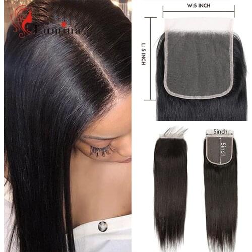 Straight Lace Closure Brazilian Remy Hair 5x5 Lace Closure Pre-Plucked Hairline With Baby Hair 100% Human Hair Transparent Lace