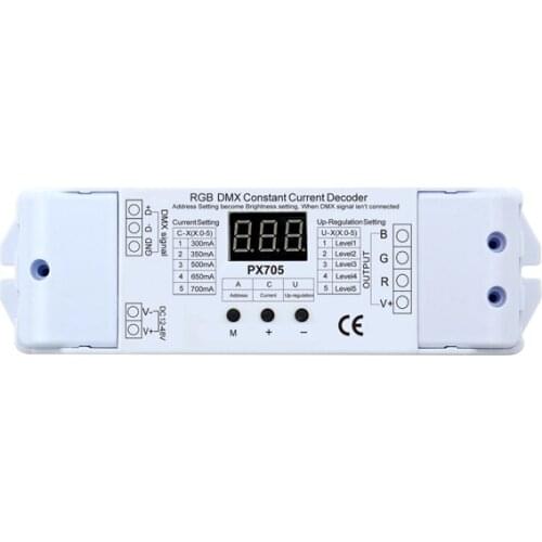 PX705 300/350/500/650/700mA*3ch 12-48VDC Connector Button Constant Current DMX Decoder