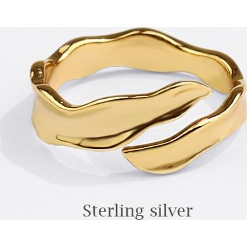 Fine 925 Sterling Silver Elegant Gold Color Bump Irregular Interweave Adjustable Open Rings for Women Female Bijoux Gifts SR229