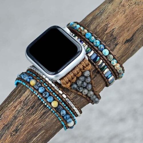Natural Stone Apple Watch Band BOHO Wax Rope Emperor Stone 5 Wrap Apple Watch Strap Wholesale&Dropshipping